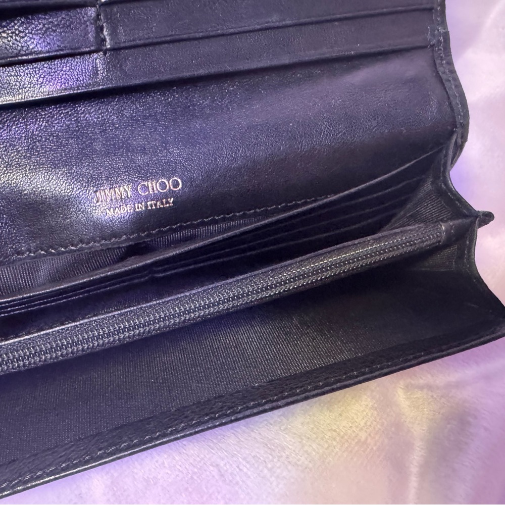 Jimmy Choo Wallet Star Studded Midnight Black Calfskin Leather Gold Stars Rare - Picture 10 of 13